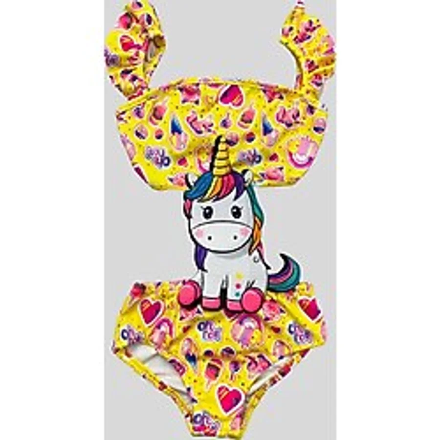 Unicorn Desen Kız Çocuk Mayokini Sarı