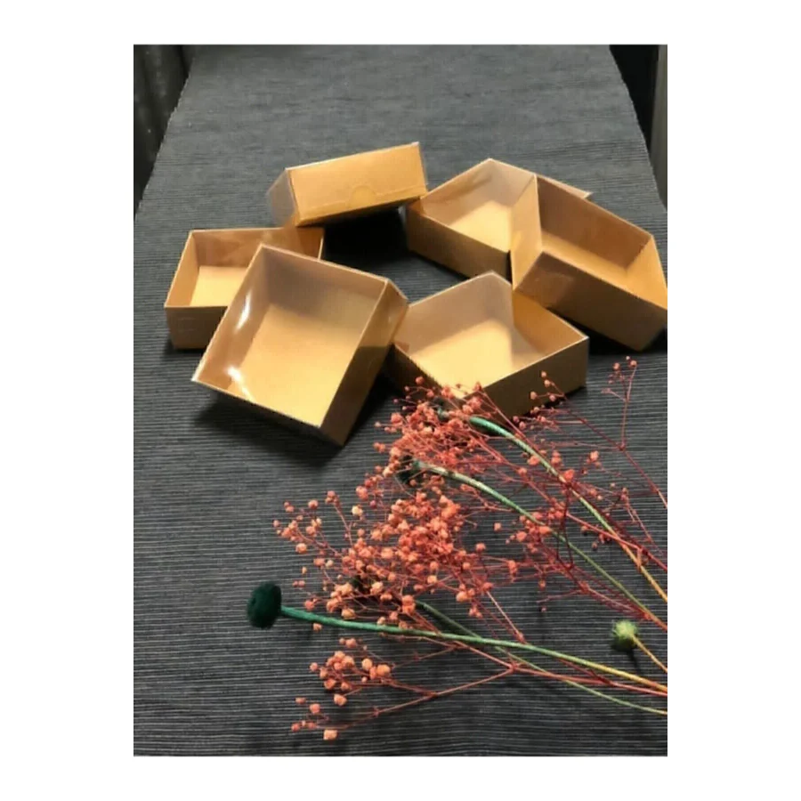 Uniden 8X8X3 Cm Kraft Asetat Kapaklı Kutu (100 Adet) Düğün Nişan Kına Hediyelik Kutu