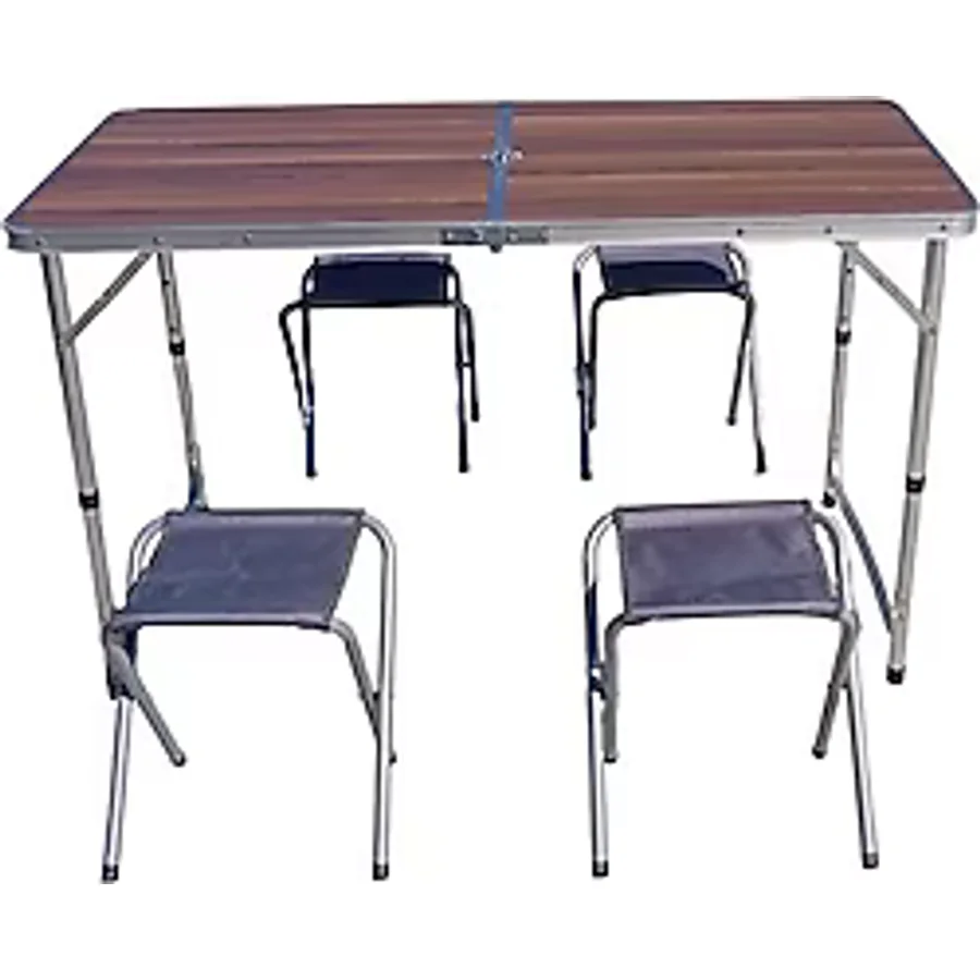 Uniqamp QuatroTM 60x120 cm 4 Kişilik Ahşap Kamp Masa Sandalye Takımı
