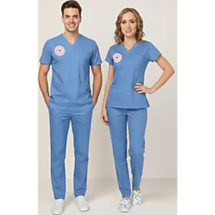 Unisex Alaska Mavisi Doktor Hekim Scrubs Takım (Sağlık Bakanlığı Yeni Yönetmeliğe Uygun)