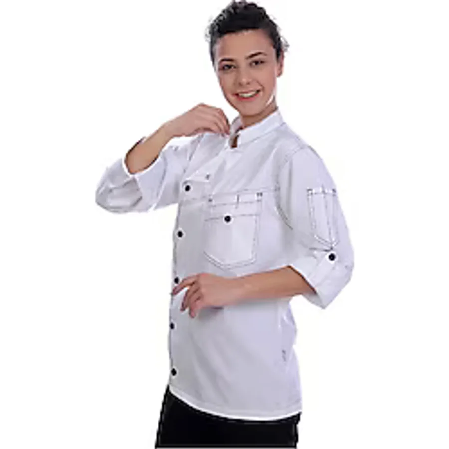 Unisex Aşçı Ceket Harman Gabardin Beyaz