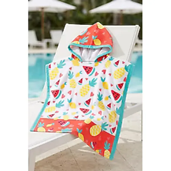 Unisex Çocuk 4-6 Yaş Kapşonlu Plaj Havlusu Panço Havlu Yüzücü Deniz Havuz Bornozu Bebek Banyo Havlusu Fruit