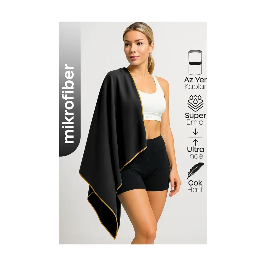 Unisex Mikrofiber Plaj Havlusu 80X130 Cm Yumuşak Dokulu Deniz Banyo Sporcu Havlusu Large Boy Siyah
