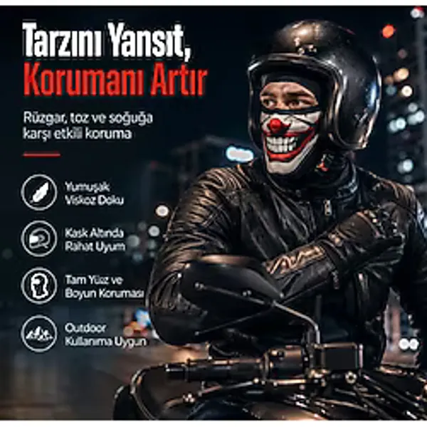 Unisex Palyaço Baskılı Balaklava Maske 1 Adet Tek Beden Viskoz Kask İçi Outdoor Motosiklet Maskesi