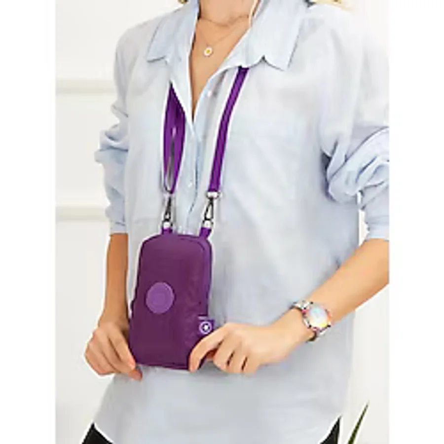 Unisex Su Geçirmez Krinkıl Mini Telefon Cüzdan ve Pasaport Boyun Askılı Çapraz Omuz Çanta. - Mor
