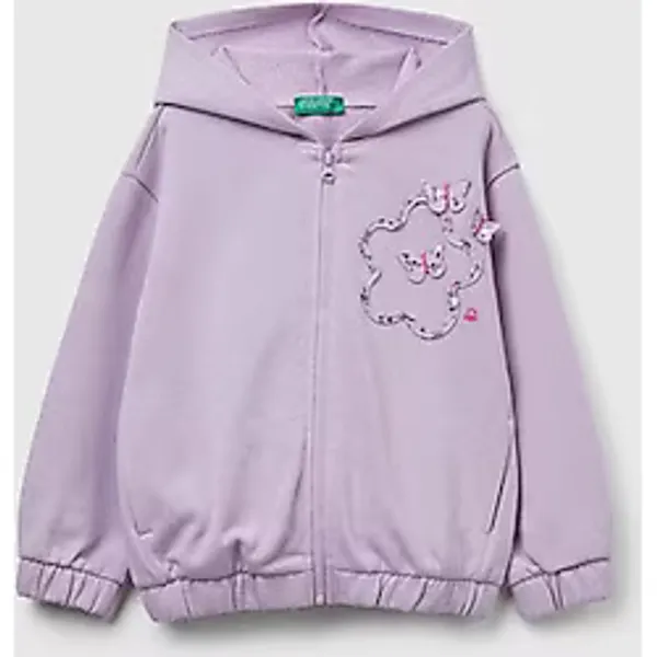 United Colors Of Benetton Kız Bebek Lila Önü Aplikeli Fermuarlı Yan Cepli Kapüşonlu Sweatshirt - Mor