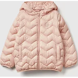 United Colors of Benetton Kız Bebek Toz Pembe Simli Logo İşlemeli Kapüşonlu Yelek