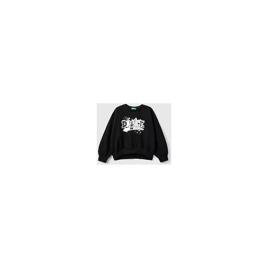 United Colors Of Benetton Kız Çocuk Siyah Önü Pullu Baskı Detaylı Bisiklet Yaka Sweatshirt - 13 - 14 Yaş