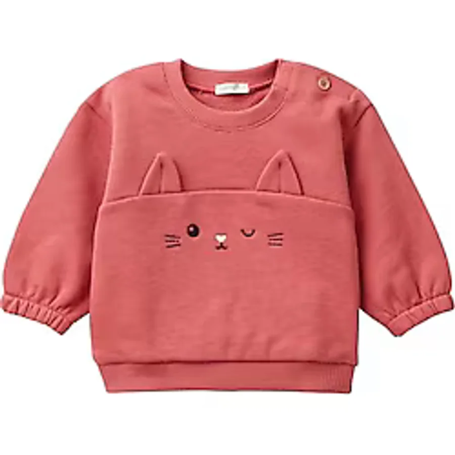 United Colors of Benetton Önü Kulak Detaylı Omzu Düğmeli Bisiklet Yaka Sweatshirt Bebek Sweatshirt, Toz Pembe, 56