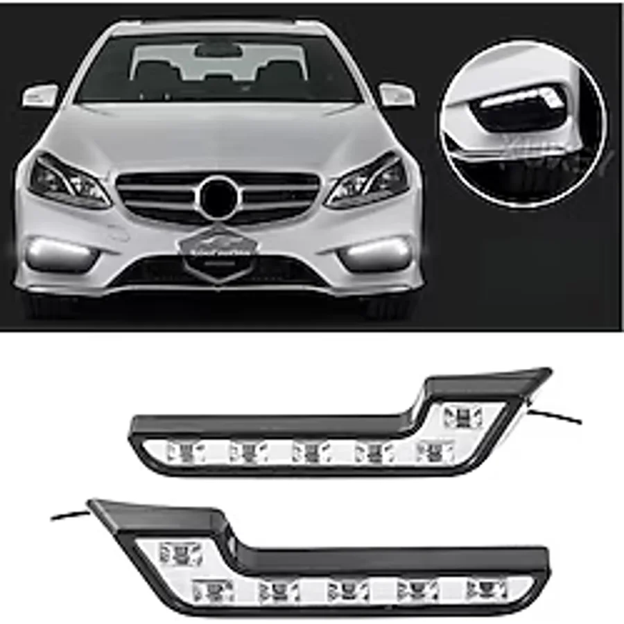 Üniversal 6 Led Mercedes Tip Gündüz Ledi Araba Gündüz Farı Araç Oto Drl Led Lamba Güçlü Işık 12V Su Geçirmez Beyaz 2 Adet