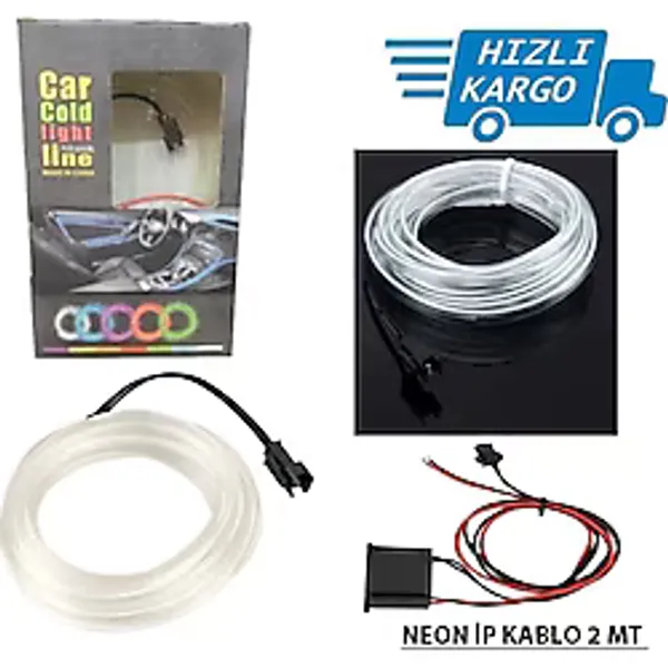 Universal Araba Araç Içi Torpido Ledi Ip Neon Ip Led El Wire 2 Metre Beyaz
