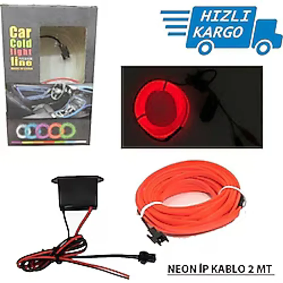 Universal Araba Araç Içi Torpido Ledi Ip Neon Ip Led El Wire 2 Metre Kırmızı