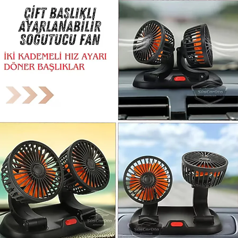 Üniversal Oto Ofis Araç İçi Torpido Üstü Vantilatör Çift Başlıklı Çakmaklık Girişli Kademeli Soğutucu Fan 360 Vantilatör 56645861