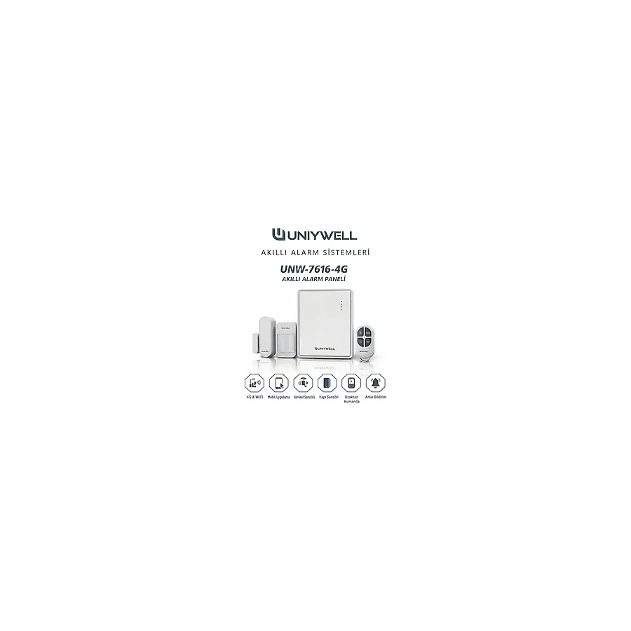 Uniywell 4g + Wi-Fi + Ethernet Akıllı Alarm Sistemi - 90 Db Dahili Sirenli, Ip Kamera (Onvıf) ve 8 Bölge Kablolu Aksesuar Destekli Güvenlik Seti 1 Yıl Alarm Çağrı Merkezi Hizmeti + Akü Hediye
