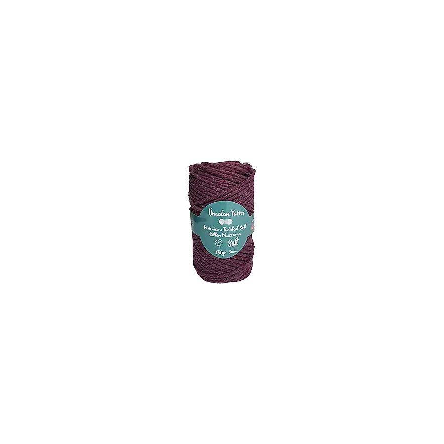 Ünsalan Hobi Taranabilir Makrome İpi Mürdüm Renk Pamuk Makrome 3mm 3 Büküm 250gr (Mürdüm)