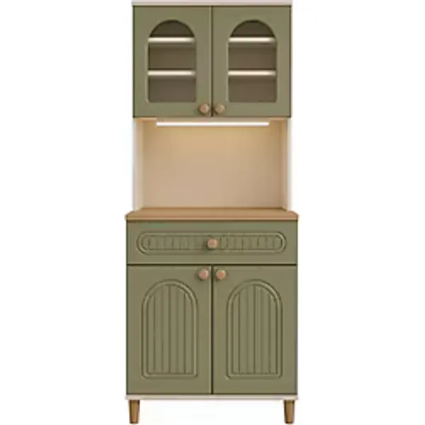 Upstyle Barista LED Aydınlatmalı Kahve Köşesi Dolabı Retro Büfe 195CM Mdf Yeşil