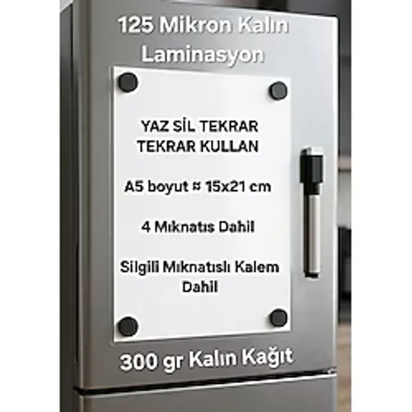 URDE Yaz Sil Notluk Magnet A5 Boyut LAMİNASYON (PVC) - Mıknatıslı Notluk Buzdolabı Planlayıcı - Kalem ve Mıknatıslı Set Yapılacaklar Listesi Not Kağıdı Akıllı Kağıt Akıllı Beyaz Kağıt