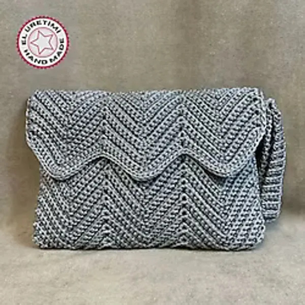 Uretti - Hülya 6683 5840 El Örgüsü Gri Makrome İp Clutch - Portföy Çanta