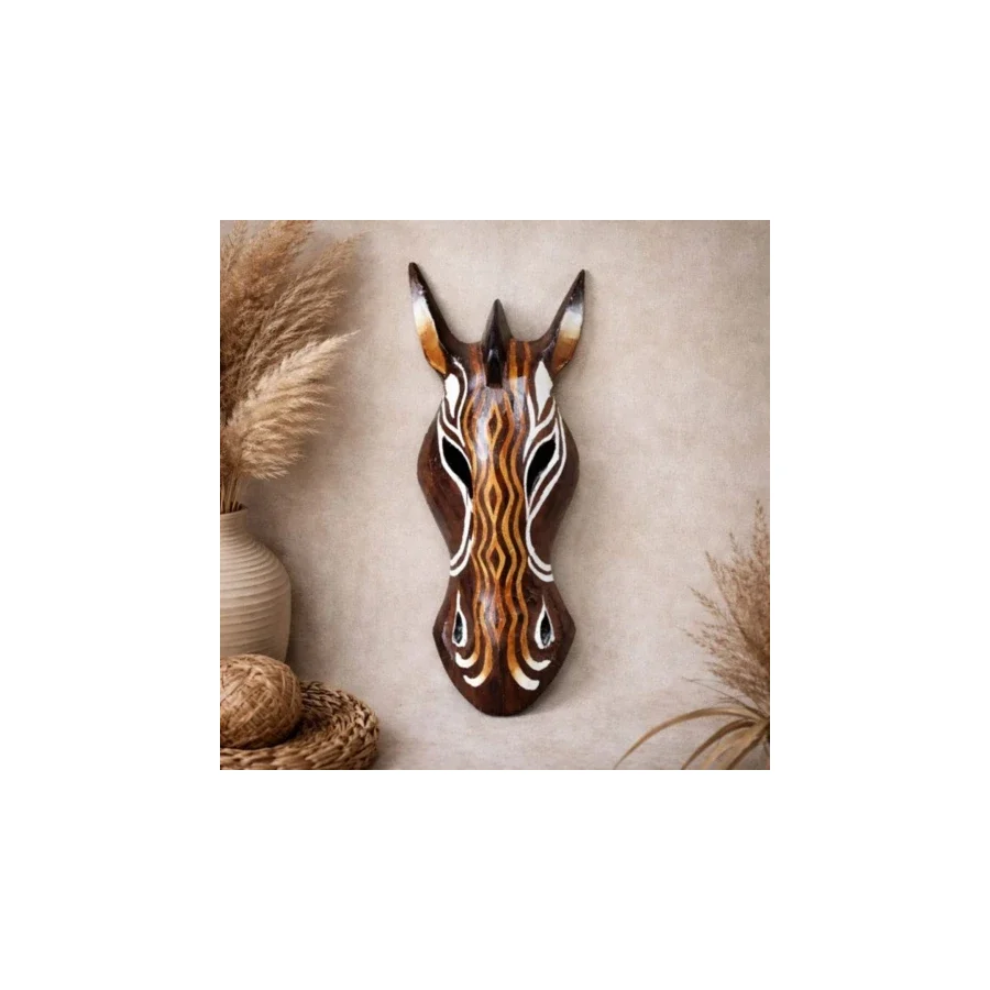 Uretti - Okay 5711 5604 At Kafası Mask Ahşap Duvar Dekoru - Kahverengi / 30 cm