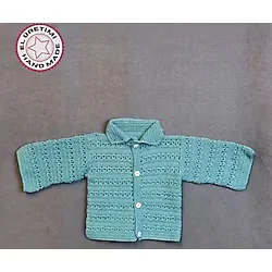 Uretti - Talia 8659 0480 El Örgüsü Koton İp Erkek Çocuk Yeşil Hırka - 6 / 9 Ay Yeşil