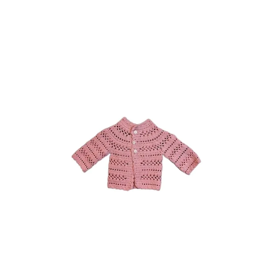 Uretti - Talia 8659 1236 El Örgüsü Koton İp Kız Çocuk Pembe Hırka - 0 / 6 Ay Pembe
