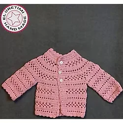Uretti - Talia 8659 1236 El Örgüsü Koton İp Kız Çocuk Pembe Hırka - 0 / 6 Ay Pembe