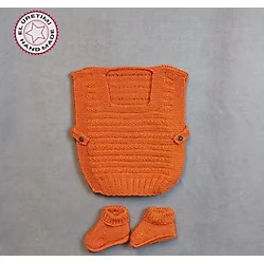 Uretti - Talia 8659 2067 El Örgüsü Erkek Çocuk Kiremit Rengi Süveter - Patik Set - 12-18 Ay
