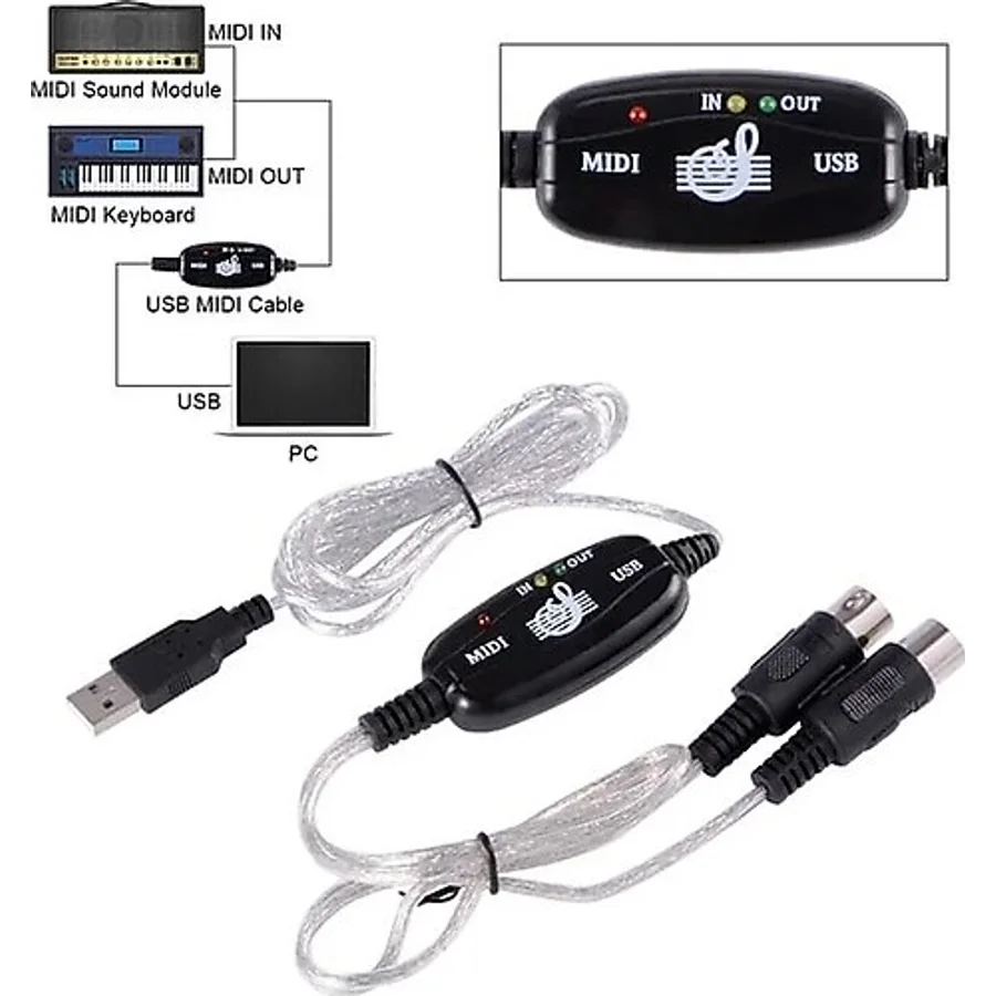 Usb Midi Kablo Org Adaptör Keyboard Adapter Piyano - 2 Metre