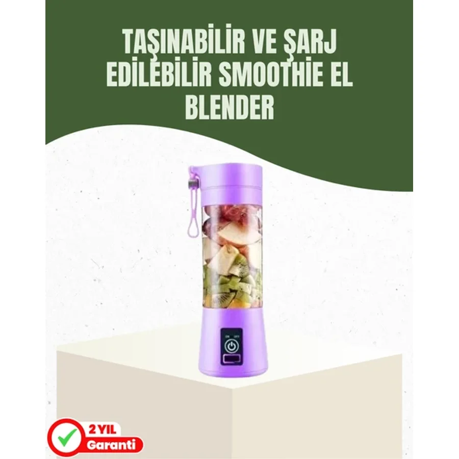 Usb Şarjlı Portatif Blender 380Ml Çelik 304 Bıçaklı Smoothie Maker