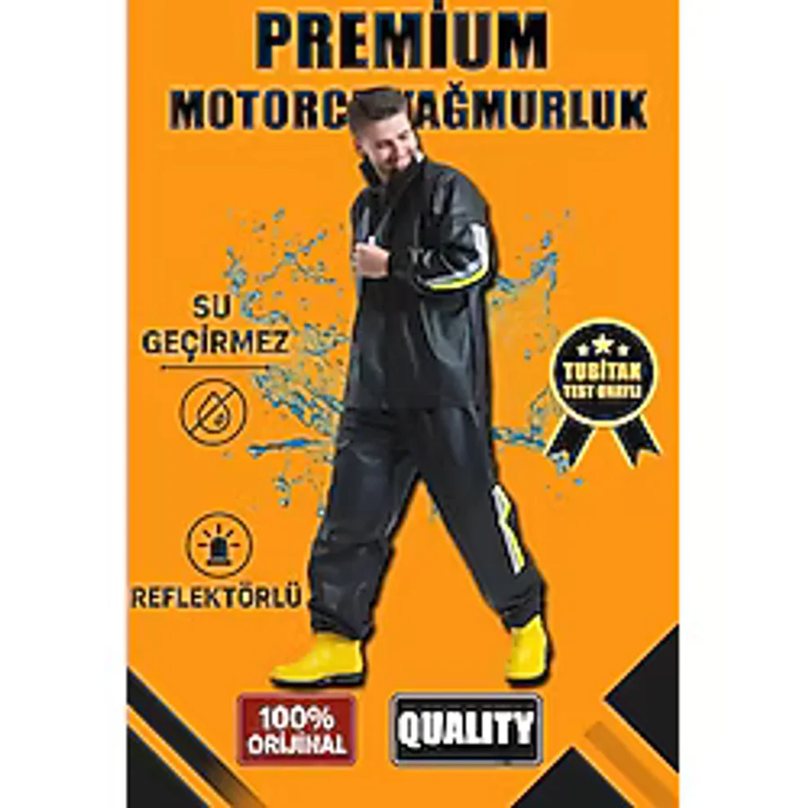 USLUCAN ALIŞVERİŞ Premium Motorcu Kurye Yağmurluk Takım Su Geçirmez PVC Kumaş Reflektörlü TÜBİTAK On