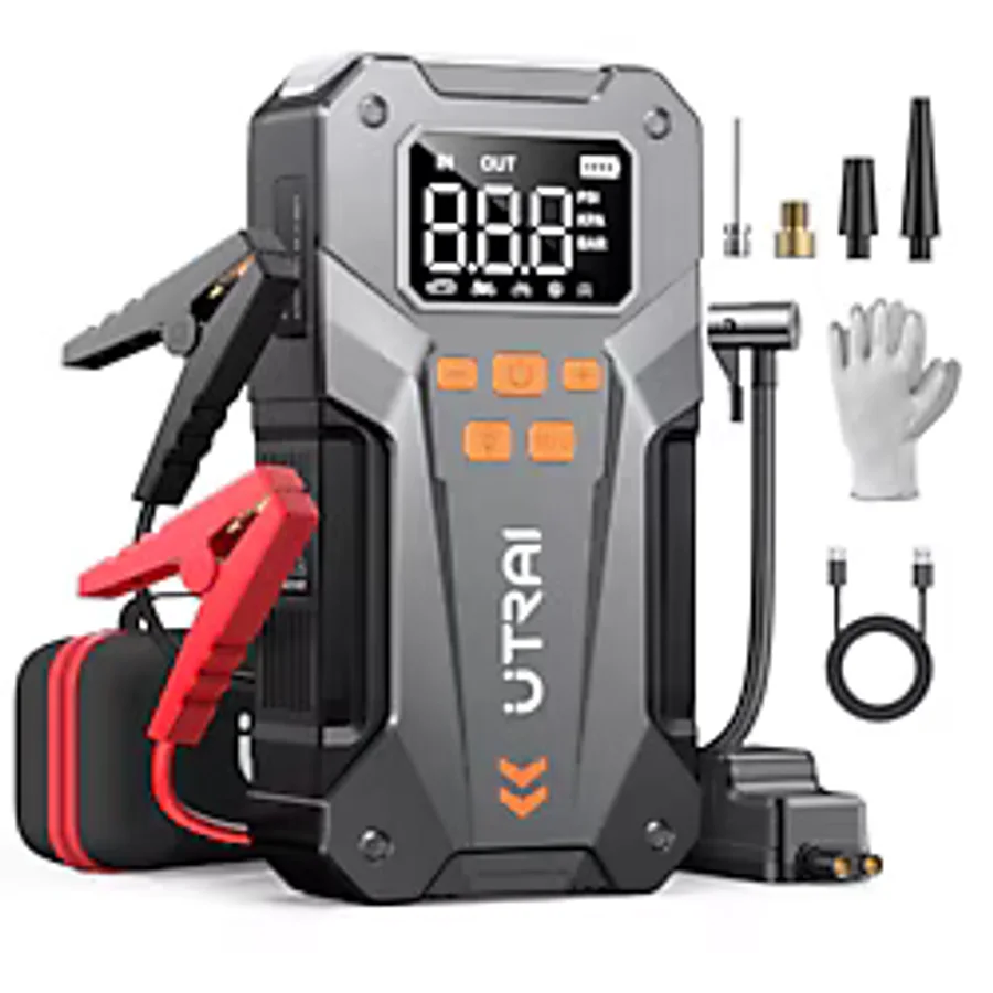UTRAI Jstar JS20 10000mAh 5000A Jump Starter Taşınabilir Akü Takviye Cihazı + Lastik Şişirme Pompası (18W QC3.0 + Çanta + LED Lamba + Powerbank + Eldiven)