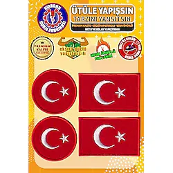 Ütü ile Yapışan Arma Yama, Türk Bayrağı Seti (4 ADET) Ütüyle Yapışan Nakış Dokuma Aplike Patch