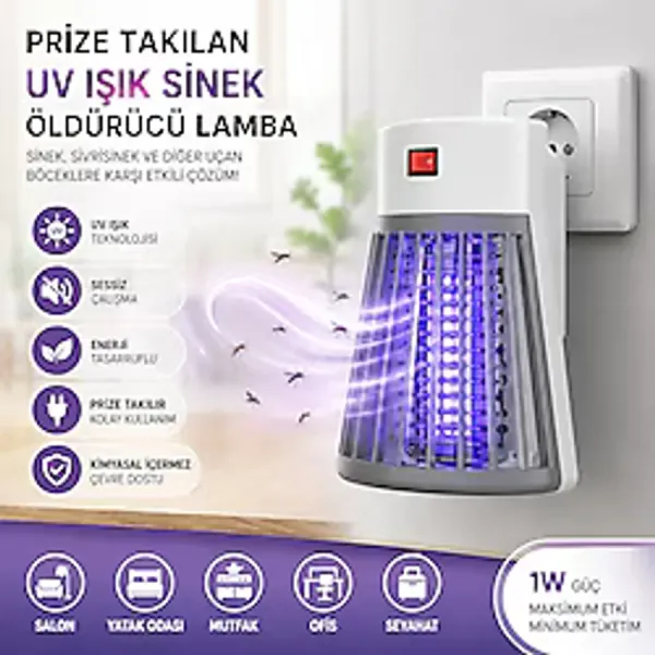 UV Işık Sinek Öldürücü Lamba - Priza Takılan Sinek Kovucu Gece Lambası Sivrisinek Karşıtı Cihaz