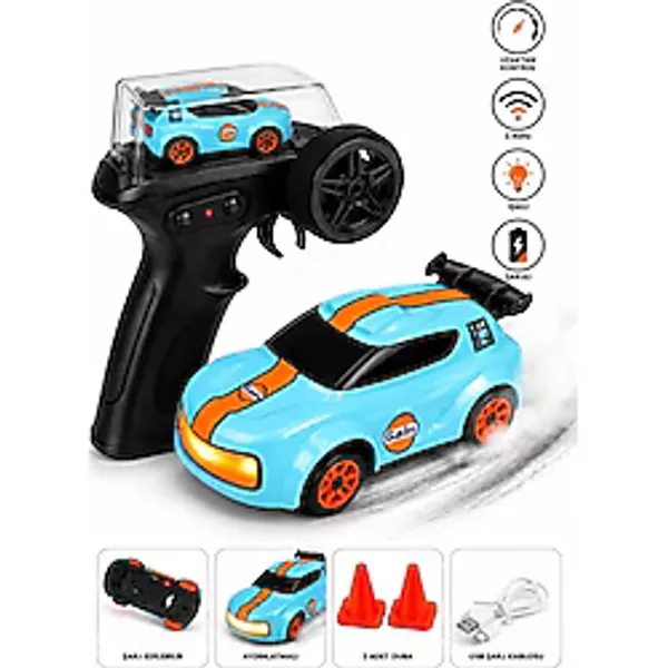 Uzaktan Kumandalı Şarjlı Mini Drift Arabası 1:64 Ölçek Işıklı RC Model Araç
