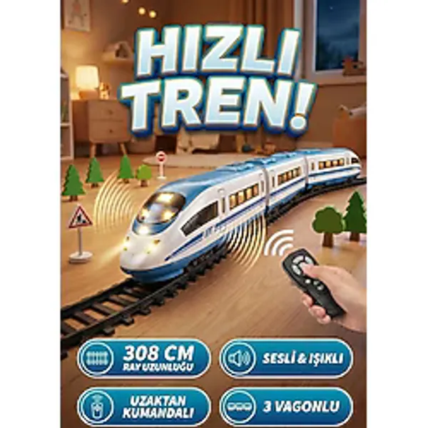 Uzaktan Kumandalı Sesli ve Işıklı Hızlı Tren Seti - 39 Parça 308 cm Büyük Raylı Oyuncak Tren