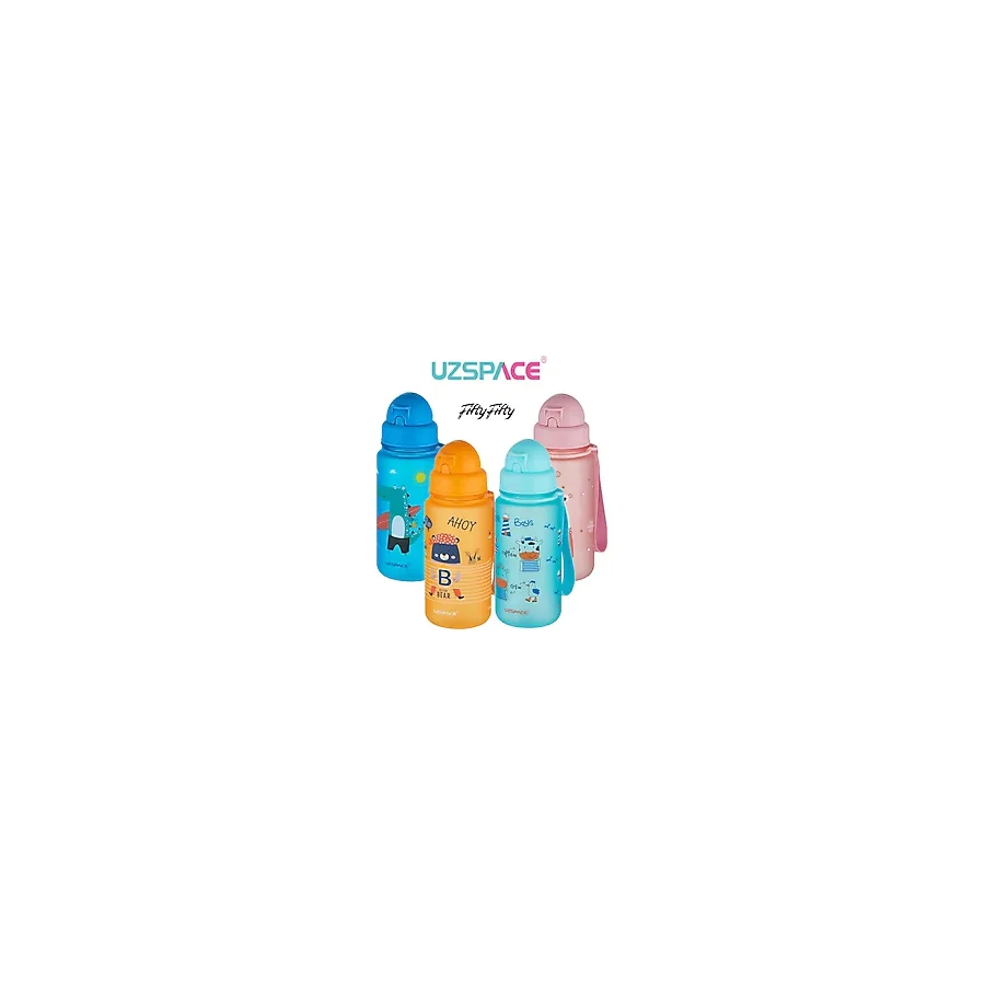 Uzspace Figürlü 400 ml Pipetli Tritan Çocuk Su Matarası - Mavi