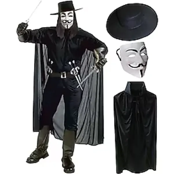 V For Vendetta Maskesi Şapka Pelerin Seti