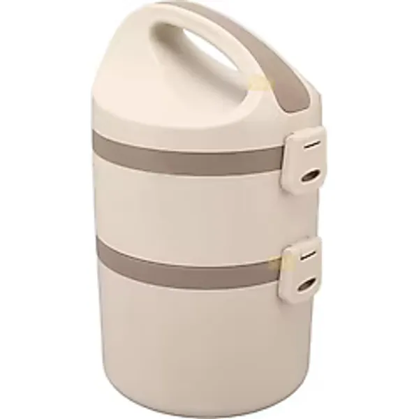 Vagonlife Bento 1800ML Lunchbox 2 Katlı 4-6 Saat Sıcak/soğuk Termos Özellikli Çelik Sefer Tası Yemek Kutusu (Bej)