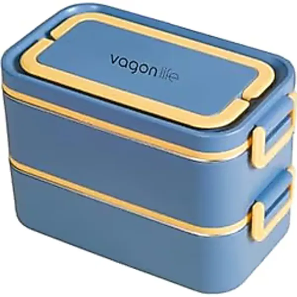 Vagonlife Bento 2000ml Lunchbox Yeni Koleksiyon 2 Katlı 3 Bölmeli Mini Kaseli Çelik Sefer Tası Yemek Kutusu Kahverengi