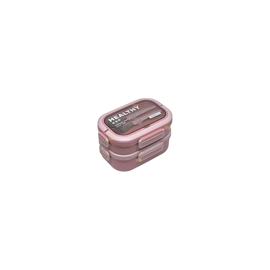 Vagonlife Bento Pembe 1650 ml 3 Bölmeli 2 Katlı Beslenme Kutusu