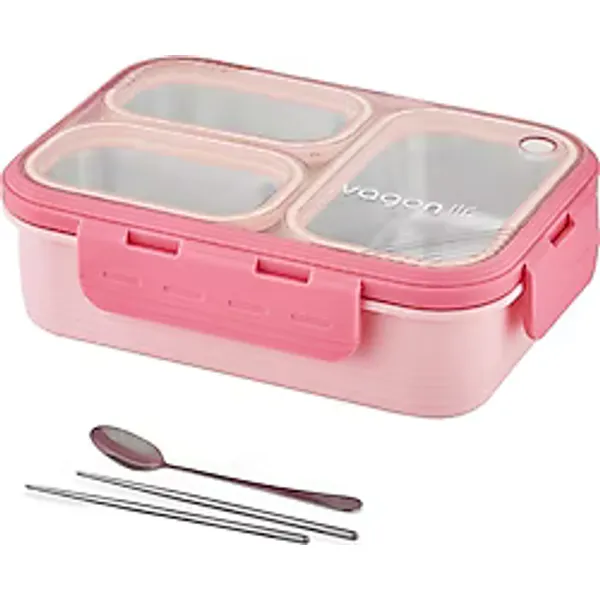 Vagonlife FFLBOX7097 Metal Kaşıklı 3 Bölmeli 620 ml Çelik Beslenme Kutusu