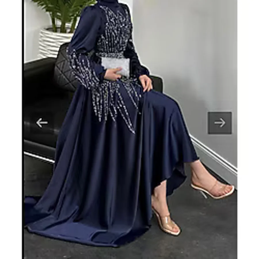VAIMONI MODA Saten Taş Detaylı Uzun Tesettür Abiye (NİŞAN-DÜĞÜN)