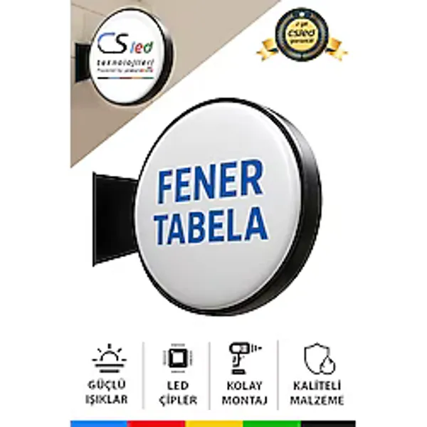 Vakum Fener Tabela - Çift Taraflı Vakum Pleksi, Mercekli LED Aydınlatmalı, Alüminyum Gövde, Dış Mekan Dayanıklı Işıklı Tabela - BEYAZ - 50 CM
