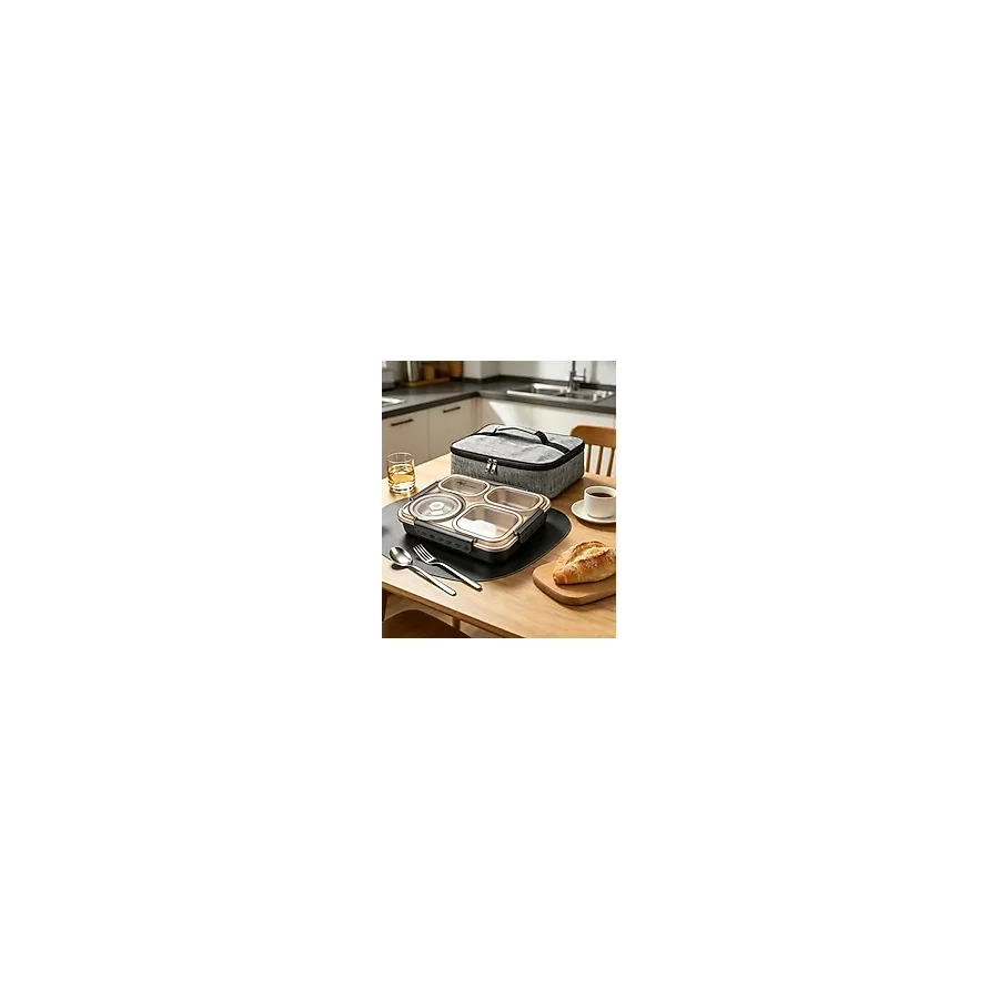 Valkyrie 1500 ML 4 Bölmeli Paslanmaz Çelik Yemek Termosu Beslenme Kabı Sızdırmaz Lunch Box Termal Taşıma Çantası