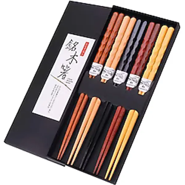 Valkyrie 5 Çift Doğal Ahşap Japon Yemek Çubuğu Seti 22,4 cm Kaymaz El Oyması Kutulu Chopstick Seti