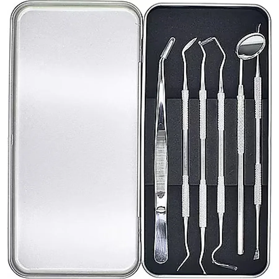 Valkyrie 6 Adet Metal Kutulu Paslanmaz Çelik Diş Tartar Dil Temizleme Dental Ağız Bakım Seti