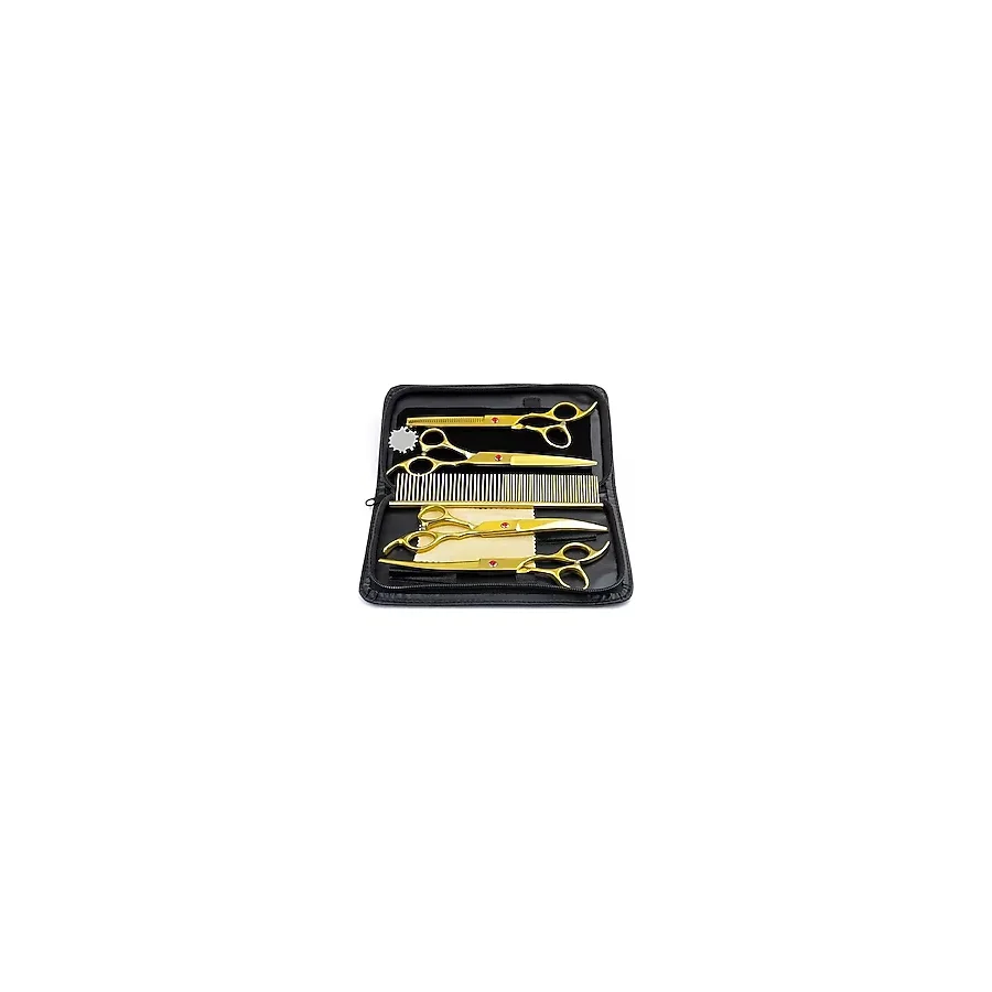 Valkyrie 8 Parça 7.0 Inch 18 cm Deri Çantalı Gold Pet Shop Evcil Hayvan Kedi Köpek Traş Kuaför Makas Seti