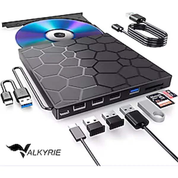 Valkyrie 8in1 Harici Cd Dvd Okuma Yazma Usb 3.0 Hub Çok Amaçlı External Drive Tf Sd Kart Okuyucu