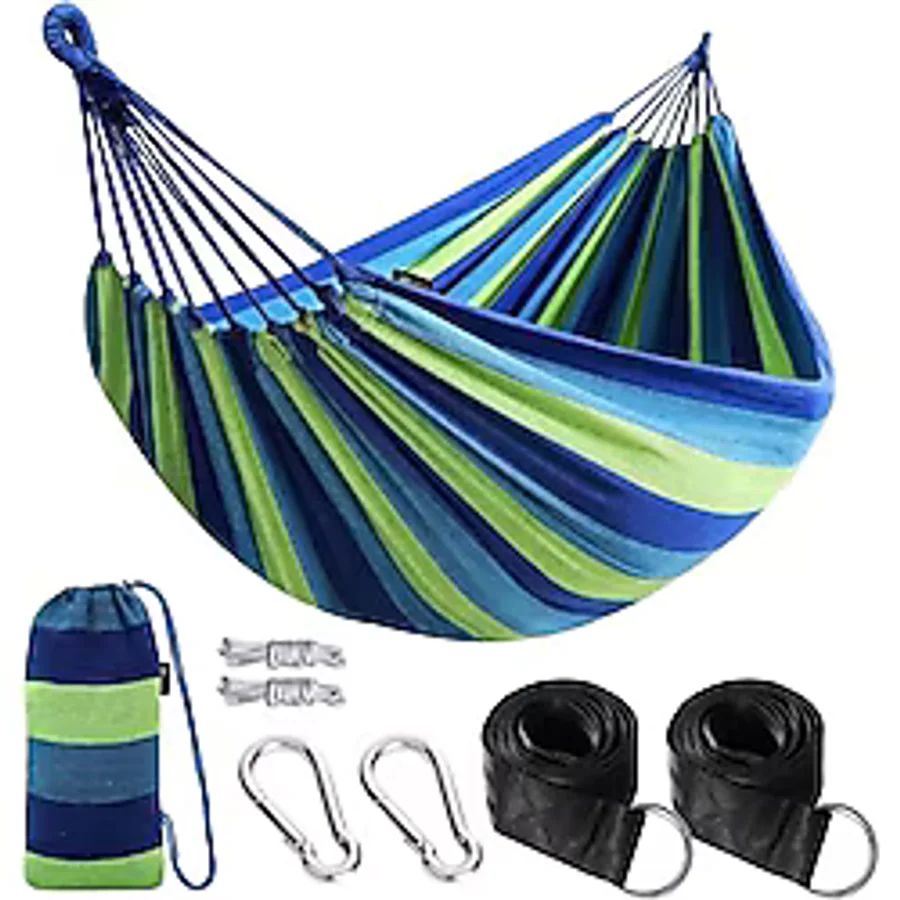 Valkyrie Çift Kişilik XL 260x150cm Kemerli Kolay Kurulabilir Kanvas Hamak Çantalı Mavi