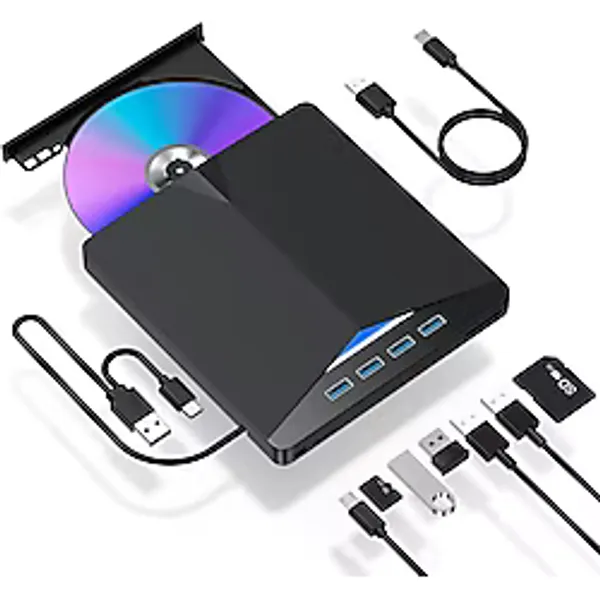 Valkyrie Harici CD DVD Rom Yazıcı Okuyucu USB 3.0 Hub Çoğaltıcı Tf Sd Kart Okuyucu 7in1 - Siyah